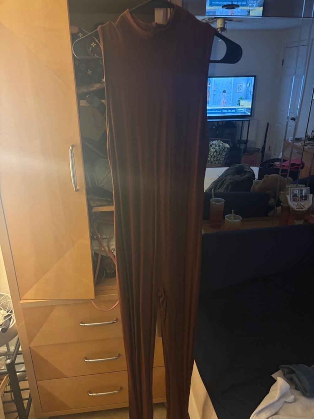 SHEIN Sleeveless Mock Neck Brown Jumpsuit